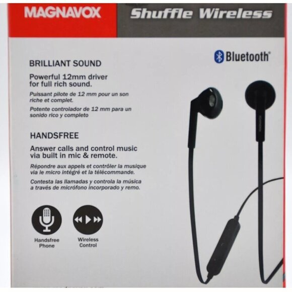 Magnavox Bluetooth Shuffle Wireless Handsfree Earbuds With Mic Black MBH539-BK - Picture 5 of 7